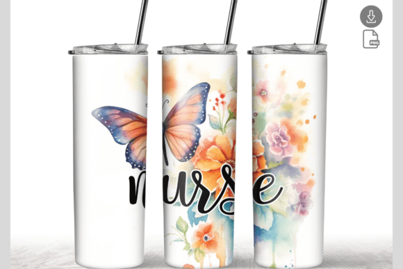 Flower Nurse 20 Oz Skinny Tumbler Wrap