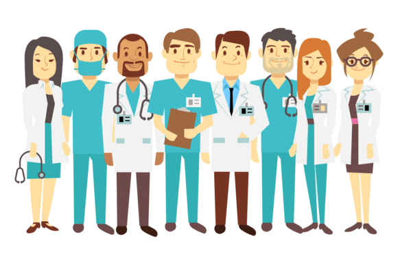 Medical Staff Standing Together. Cartoon